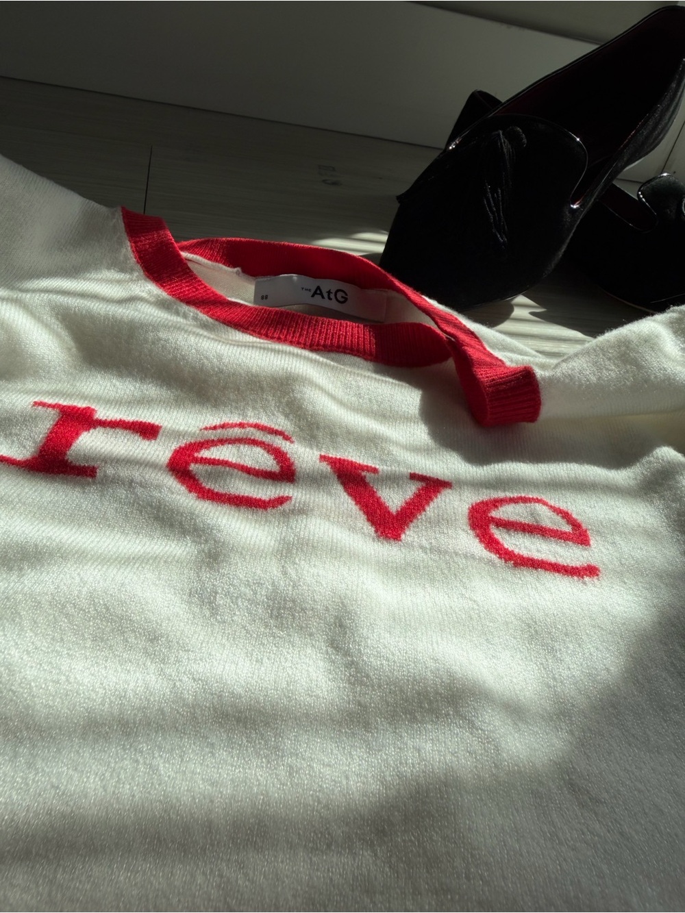 ATG Red Crewneck Statement Sweater in White- Size M